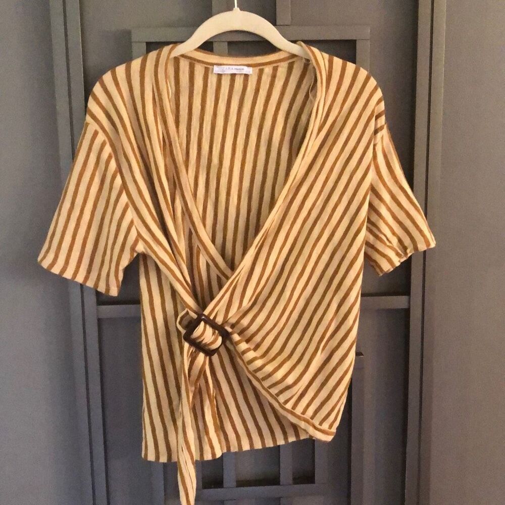 Zara Tan striped wrap top size S